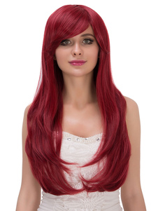 Halloween perruques longues Bourgogne du côté des femmes a balayé les boucles à termine les perruque