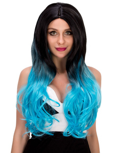 Longtemps Centre de Halloween Perruques Ombre noir bleu bouclés cheveux féminine se séparer des perr