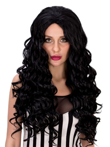 Halloween perruques longues noir sertis boucles Center se séparer des perruques synthétiques pour le