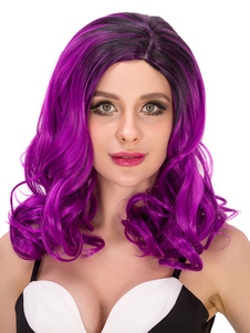 Perruques pourpre Long bouclés féminines Halloween couches côté adieu cheveux perruques