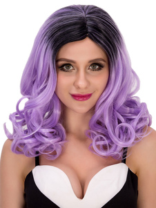 Halloween Costume perruque Long cheveux bouclés en couches perruques de cheveux synthétiques en lila