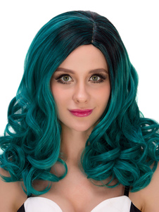 Perruques frisé vert épaule longueur cheveux synthétiques perruques féminin de Halloween
