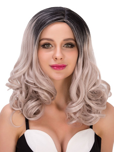 Halloween, Ombre grise bouclés longues perruques féminines en couches perruques de cheveux humains