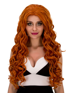 Halloween Perruques longs bouclés cheveux ondulés couches Centre Parting perruques synthétiques pour
