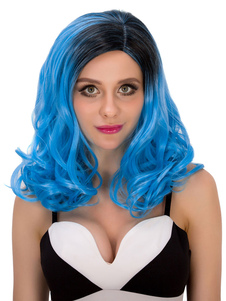 Perruques Long Curly bleu Ombre féminin de Halloween couches perruques de cheveux humains
