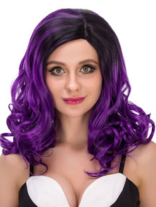 Perruques longues Deep Purple féminines Halloween bouclés couches côté adieu cheveux perruques