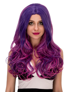 Centre de long bouclés perruques Halloween Ombre pourpre féminin se séparer des perruques de cheveux