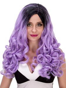 Perruques Chic Ombre longue lilas cheveux synthétique bouclés perruques de la femme Halloween