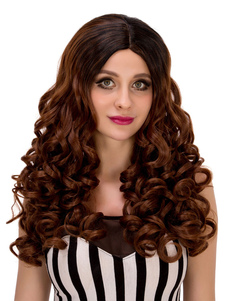 Brun Halloween perruques longues sertis boucles Centre se séparer des perruques de cheveux pour les 