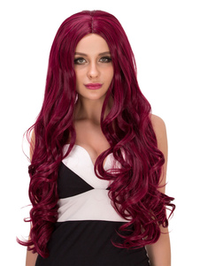 Long Halloween Perruques cheveux ondulés bouclés féminin Bourgogne Centre se séparer des perruques d