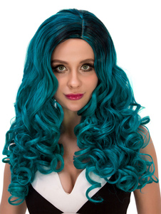 Halloween Perruques de cheveux en couches vert longues perruques féminines frisé