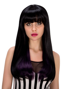 Halloween perruques longues épreuves féminines directement contondant frange perruques de cheveux en