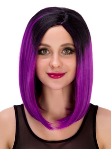 Perruques de cheveux synthétiques de raie sur le côté droite courte Ombre Halloween perruque féminin