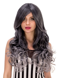 Halloween perruques longues épreuves féminines bouclés côté tronçonnage Ombre perruques de cheveux s