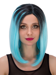 Halloween Short perruques droites Centre Parting Boycut couches cheveux perruques noir bleu ciel