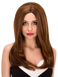 Perruques brunes cheveux synthétiques des femmes en couches long Halloween Perruques cheveux raides
