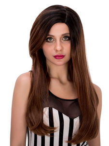Perruques longues brun Halloween droite raie sur le côté les perruques synthétiques pour les femmes