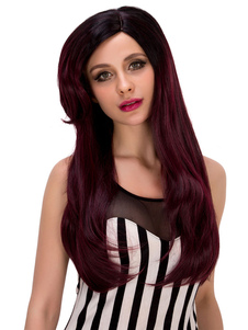 Halloween perruques longues perruques synthétiques de raie sur le côté droit de Bourgogne féminine