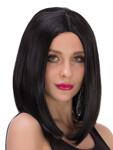 Halloween noir perruques longue droite centre se séparer des perruques de cheveux synthétiques pour 