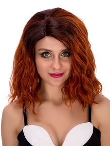 Long Halloween Perruques perruques de cheveux synthétique bouclés rouges foncés femmes