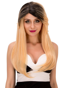 Blonde Halloween Perruques perruques de cheveux synthétiques Ombre longue ligne droite cheveux fémin