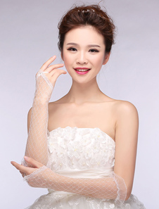 Gants Mitaines en tulle ivoire du dîner de répétition Longueur de coude