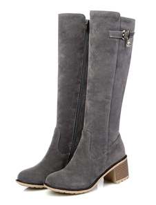 Bottes à talons épais en micro daim unicolore avec zip