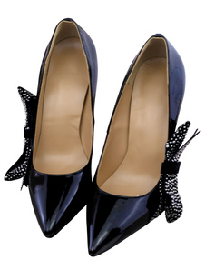 Chaussures à talons à talons aigus en cuir noir unicolore mocassin avec noeud en cuir