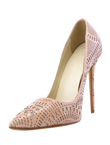 Fabuleuses chaussures à talons à talons aigus en cuir chair unicolore mocassin creusé en cuir