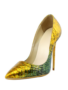 Exquises chaussures à talons à talons aigus en cuir or bicolore mocassin Sans ornement. en cuir