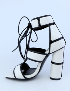 Sandales en vogue blanches bicolore avec lacets à bout ouvert