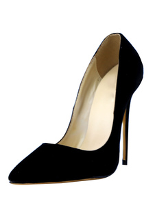Exquises chaussures à talons à talons aigus en cuir suédé noir unicolore mocassin Sans ornement. en 