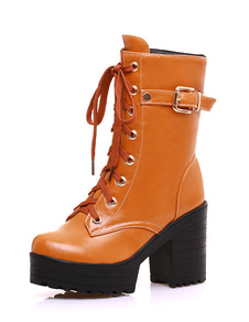 Bottes mi-mollet Zip à bout rond en PU unicolore