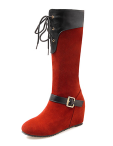 Bottes mi-mollet Zip à bout rond en micro daim