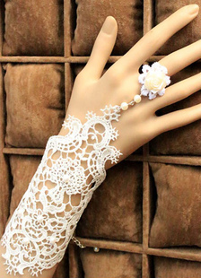 Mariage dentelle Gants Mitaines perles Rose poignet gants de mariée longueur