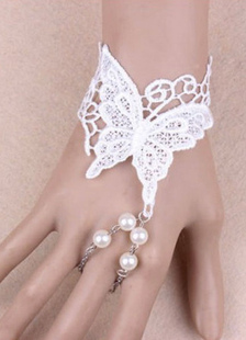 Mariage dentelle Gants Mitaines perles papillon poignet longueur Bridal gants blancs