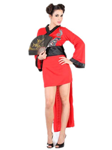 Dragon rouge de faible élevé de la femme Ninja sexy Costume Halloween robe avec ceinture-écharpe imp