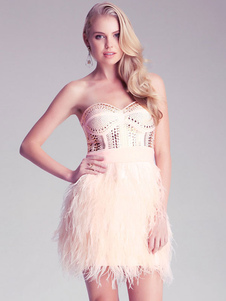 Blanche robe bustier cloutée sans manches fausse fourrure robe courte