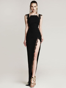 Sans manches fente asymétrique Strappy robe Maxi féminin noir robe