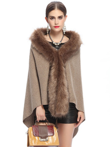 Poncho Cape des femmes fausse fourrure Hooded haute basse Cape manteau