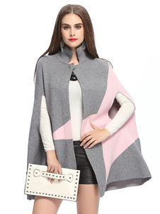 Cape manteau Stand collier deux couleurs Oversize Cape des femmes veste