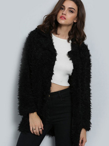 Manteau noir fausse fourrure courte veste femme