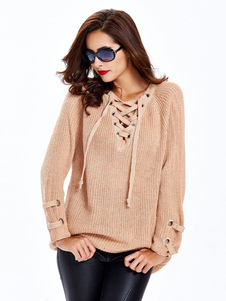 Populaire pull-over féminin mode abricot unicolore creusé