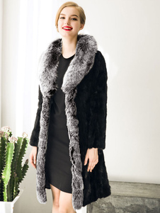 Contraste couleur Wrap surdimensionnés veston manteau fausse fourrure féminin noir