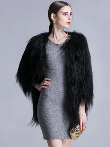 Fausse fourrure manteau bijou noir 3/4 longueur manches Oversized manteau d’hiver