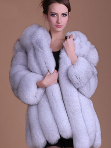 Fausse fourrure manteau léger gris 3/4 longueur manches Jewel encolure surdimensionné manteau d’hive