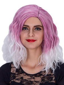 Perruques ondulées Rose rouge Ombre épaule longueur cheveux synthétiques perruques de la femme Hallo