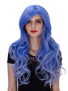 Bleu de Halloween Perruques Ombre Long bouclés synthétiques côté séparation perruques de cheveux hum