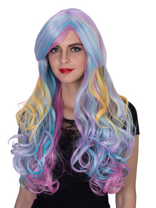 Halloween cheveux perruques soulignant bouclés Long multicolore perruques féminines