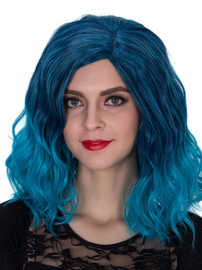 Perruques Ombre bleu épaule ondulées longueur côté séparation perruques de cheveux humains féminines
